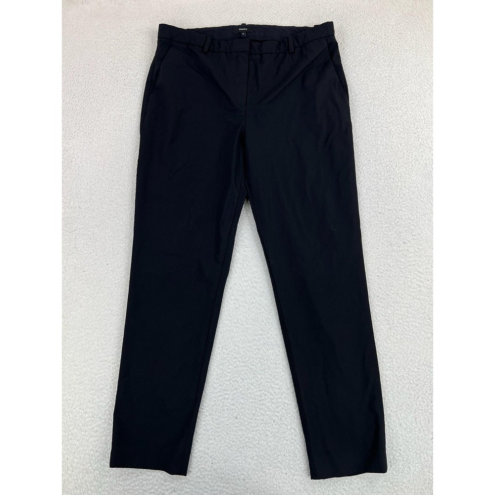 Theory Dress Pants Womens 10 Black Treeca Wool Stretch Slim Straight Twill Work